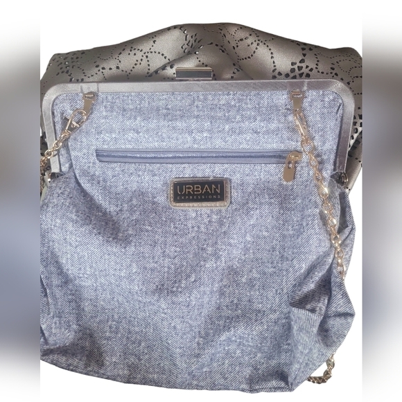 Urban Expression Vegan Leather Floral Cut Out Gold Chain Link Crossbody Bag - Picture 9 of 11